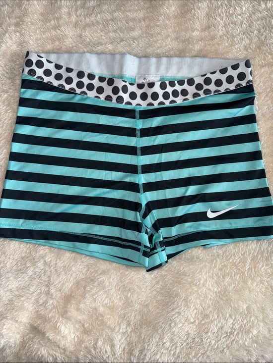 Nike Pants - Nike Aqua & Black Striped Performance Shorts with Polka-Dot Waist Dri-Fit, XL